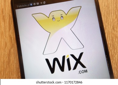 KONSKIE, POLAND - SEPTEMBER 01, 2018: Wix.com logo displayed on a modern smartphone