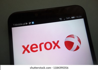 KONSKIE, POLAND - SEPTEMBER 15, 2018: Xerox Logo On Smartphone