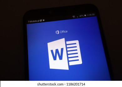 KONSKIE, POLAND - SEPTEMBER 22, 2018: Microsoft Word Logo On Smartphone