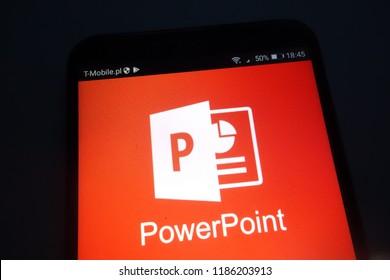 KONSKIE, POLAND - SEPTEMBER 22, 2018: Microsoft PowerPoint Logo On Smartphone