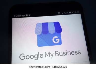 KONSKIE, POLAND - SEPTEMBER 22, 2018: Google My Business Logo On Smartphone