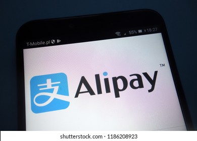 KONSKIE, POLAND - SEPTEMBER 22, 2018: Alipay logo on smartphone