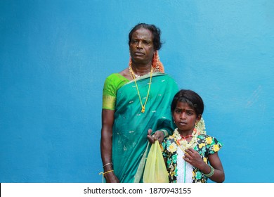 KOOVAGAM, INDIA - MAY 05: Unidentified Transgender With Child Who Has Participated In The Religious Marriage Ritual Of Transgenders Held At Koothandavar Temple On May 05, 2015 In Koovagam,Tamil Nadu.