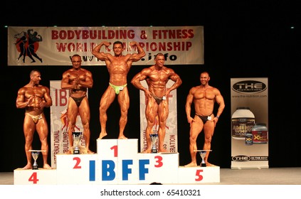 KOPER-NOVEMBER 13:1st Mauro Zotti 2nd Eric Orao 3rd Jovce Vasilevski 4th Gennaro Iscaro 5th Zoltan Vasarhery In IBFF Bodybuilding World Championship Masters Category November 13, 2010  Koper, Slovenia