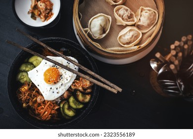 A Korean Bibimbap with dumpling