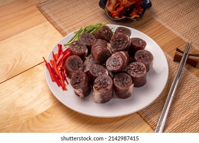 The Korean Blood Sausage or Sundae, Soondae is Korean traditional national food. Street home Asian cuisine.
