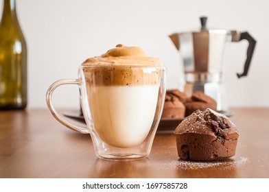 Korean Coffee (dalgona Caffee) And Chocolate Muffin On The Table