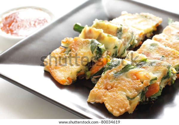 Korean Cuisine Leek Pork Pan Cake Stock Photo 80034619 