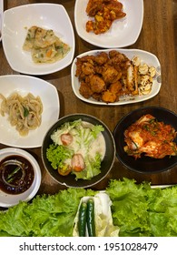 Korean Food Chicken Bulgogi With Salad And Kimchi