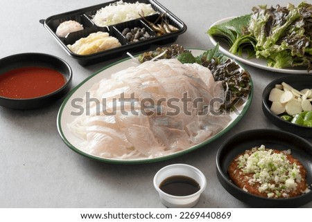 Korean food dish flounder and rockfish sashimi