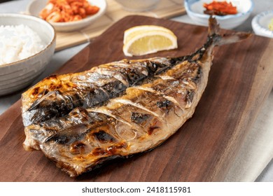 Korean food, Korean food, fish dishes, grilled fish, mackerel, grilled mackerel, grilled mackerel, hairtail, side dishes, food, meal, dinner, sushi, isolated, fresh, plate, delicious, japanese, fish - Powered by Shutterstock