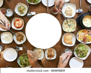 Korean Food Party On Flat Lay Top View With Copy Space At Center For Text 