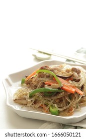 Korean Food, Pork And Vegetable Stir Fried With Glass Noodles