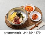 Korean food, snack food, rice, kimbap, vegetables, cheese, spicy, chili peppers, carrots, tuna, little ones, feast, noodles, bibim, cold, soybean noodles, clams, kalguksu