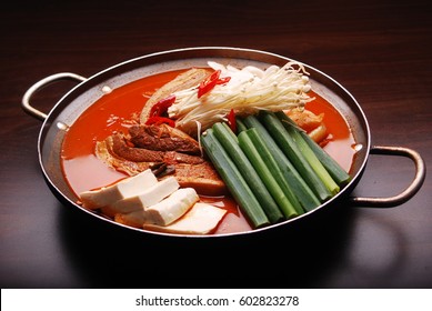 Korean Food - Spicy Kimchi And Pork Belly Hot Pot