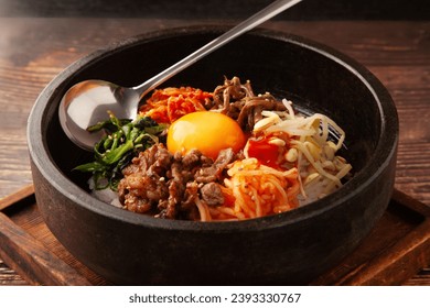 Korean food stone grilled bibimbap