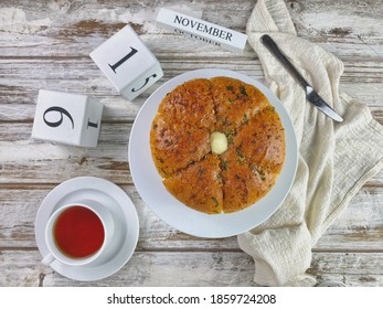 Korean Garlic Bread With Flatlay Angle,selective Focus