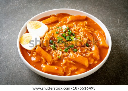 Korean instant noodle and Tteokbokki in Korean spicy sauce, Rabokki - Korean food style