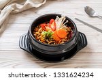 korean instant noodles in black bowl - korean food style