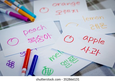 Korean; Learning New Language With Fruits Name Flash Cards