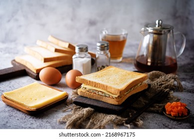 Korean Omelette Toast. Toning. Selective Focus