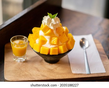 Korean Shaved Ice Dessert ( Mango Bingsu )