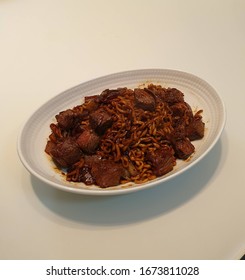 Korean Sirloin Jjapaguri Or Chapaguri, A Dish Cooked By A Character In The Movie Parasite, As ram-don, Meaning ramen-udon. It Is A Mix Of Chapagetti and Neoguri. This Is Homemade Jjapaguri.