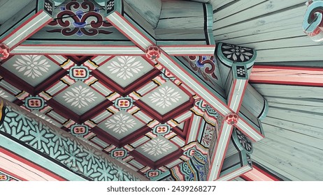 Korean traditional architectural style beams and lacquer