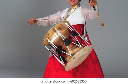 Korean traditional musical instruments  Janggu, double-headed drum with a narrow waist in the middle 