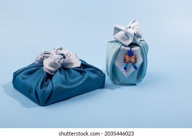Korean traditional wrapping cloth on the color background. wrapping cloth gift packaging