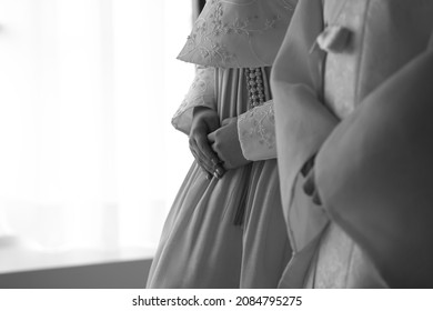 The Korean Wedding Ceremony .Both Bride And Groom Wear The Traditional Hanbok