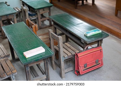 Korea's old school classroom desk with chair from 1960s to 70s - Shutterstock ID 2179759303