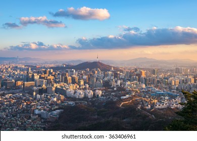 Korea,Sunset Of Seoul City Skyline