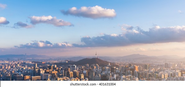 Korea,Sunset Of Seoul City Skyline.