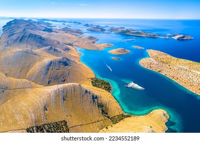 Kornati Islands national park archipelago spectacular coastline aerial view, landscape of Dalmatia, Croatia