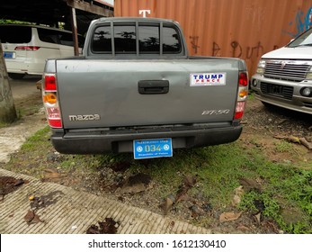 Koror, Palau - June 22, 2017. Rear Of Mazda Car With The Sticker Supporting Trump - Pence.