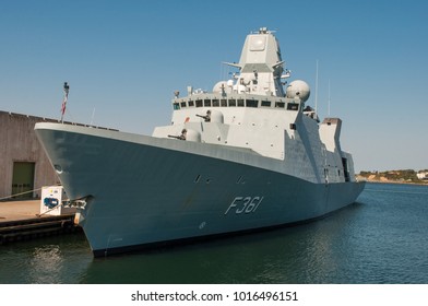 Korsor Denmark - August 22. 2015: F361 Iver Huitfeldt Frigate From The Royal Danish Navy