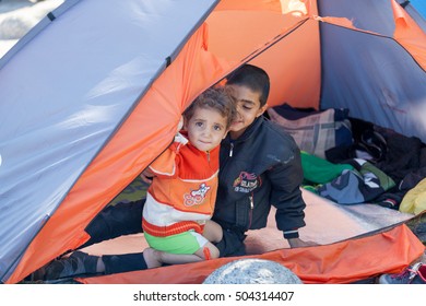 KOS, GREECE, CIRCA OCTOBER 2015. Afghani Immigrant Children In The Coast Of Kos. Facilities For Migrants Crossing The Sea From Turkey To Kos Are Provided By UNHCR And Other Humanitarian Organizations.