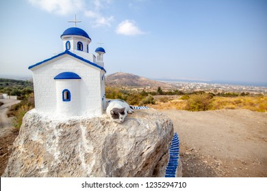 Kos island Zia village,  cat sleeps on a miniature version of an Orthodox church.