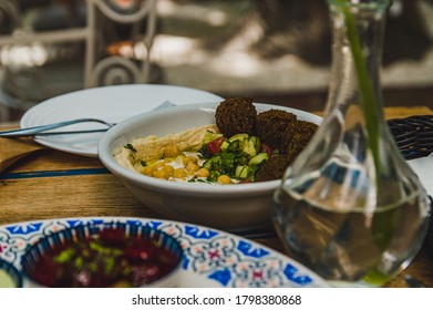 Kosher Meal With Chicken Meat, Bread And Sauces