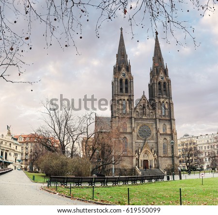 Kostel is a catholic gothic Cathedral of St. Ludmila in Prague, Czech republic.