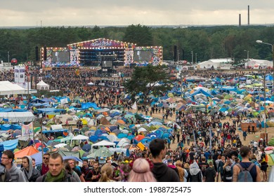 Kostrzyn Nad Odrą, Poland - July 15, 2016: Tents, People And The Main Stage At The Przystanek Woodstock Music Festival (PolAndRock)