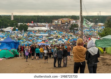 Kostrzyn Nad Odrą, Poland - July 15, 2016: Tents, People And The Main Stage At The Przystanek Woodstock Music Festival (PolAndRock)