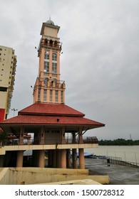 Kota Bharu, Malaysia - September 2019 : View Of Clock Tower Tambatan Di Raja Among The Locals Located At The River Bank Of Kelantan River. 