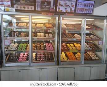 Kota Kinabalu Sabah Malaysia-May 26, 2018 : Selection of donuts at Dunkin Donuts in Kota Kinabalu,Malaysia