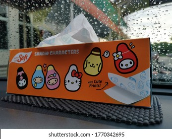 Kota Kinabalu,Sabah / Malaysia - July 6 2020 : Tissue Box On Car Dashboard During Rainy Day.Selective Focus On Image.