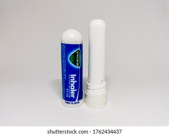 Kota Kinabalu,Sabah / Malaysia - June 24 2020 : Vicks Inhaler Menthol Stick Isolated On White Background.