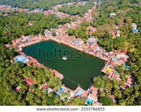 Kotitheertha or Koti Tirtha temple pond aerial panoramic view in Gokarna. Gokarna is the coastal town in Karnataka state of India.