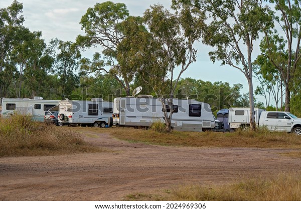 Koumala, Queensland, Australia\
- August 2021: Caravans parked up in the bush enjoying the free\
camping