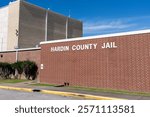 Kountze, Texas USA - January 13, 2025: Street view of the Hardin County Texas jailhouse in Kountz.